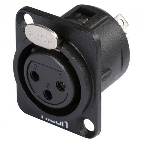 HICON HI-X3DF-G XLR 3-Pole Female Panel Mount Connector, Gold Contacts, Black, D-Type