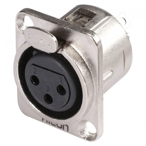HICON HI-X3DF XLR 3-Pole Female Panel Mount Connector, Nickel, D Type