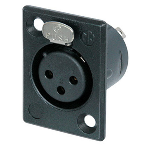Neutrik NC3FP-B-1 XLR Chassis Connector - P Series, Black Housing, Gold Contacts