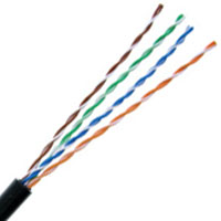 Cat5E Direct Burial 350MHz 24AWG Solid 4PR UTP WBT LLDPE Black 1000 FT Spool