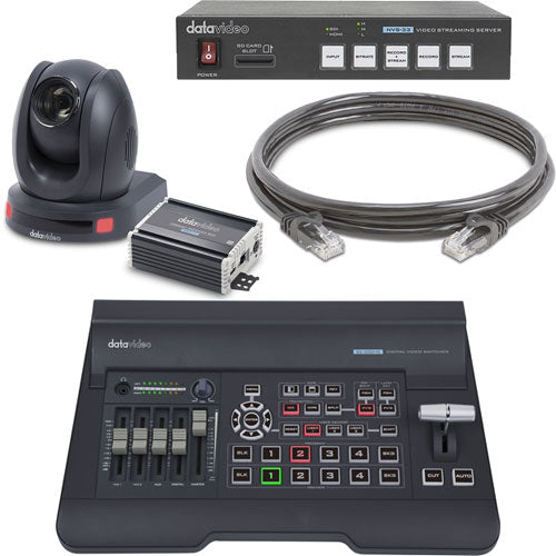 Datavideo EZ Streaming Package B, PTC-140TH PTZ Camera, SE-500HD Switcher, NVS-33 Encoder, 100FT CAT6 Cable