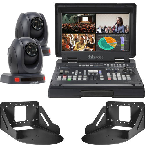 Datavideo EZ Streaming Package C, HS-1600T HD/SD HDBaseT Streaming Studio, 2x PTC-140T HDBaseT PTZ Cameras, 2x WM-1 Wall Mounts
