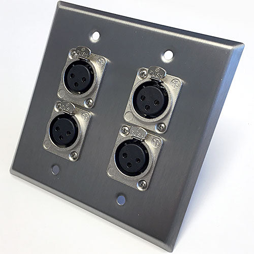 HAVE 2-Gang Stainless Wall Plate with 4 x 3-Pin XLR Female