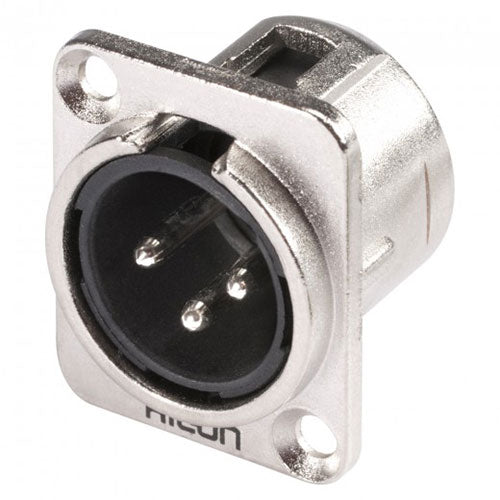 HICON HI-X3DM XLR 3-Pole Male Panel Mount Connector, Nickel, D Type