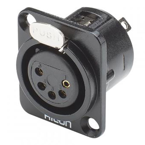 HICON HI-X5DF-G 5-Pole XLR Female Panel Mount Connector, Black, Gold Contacts