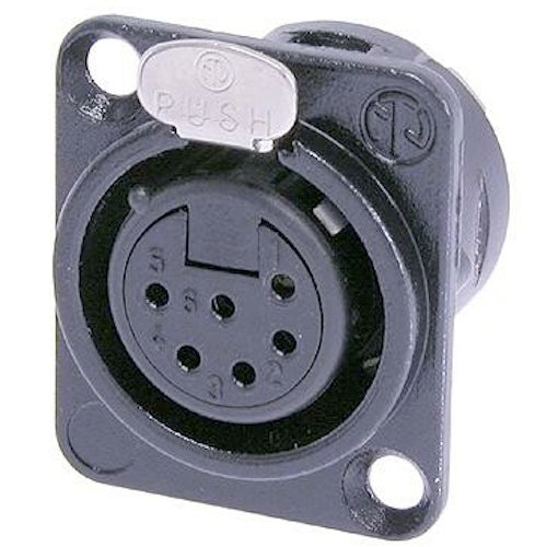Neutrik NC6FD-L-B-1 6-pole Female Receptacle, Solder Cups, Black metal housing, Gold contacts