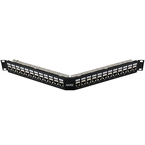 OCC ACC2488/1106A-S Category 6A Patch Panel, Shielded, 24-Port, 1RU, Angled, K6AS Connectors
