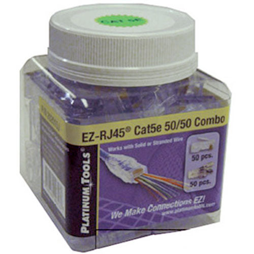 Platinum Tools EZ-RJ45 CAT5e Connectors (50) & EZ-RJ45 Cat5e Strain Relief (50)