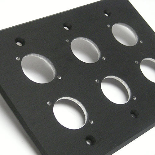 Triple Gang Wall Plate - 6 DL Holes - Black Brushed Aluminum - 1/8" Thick
